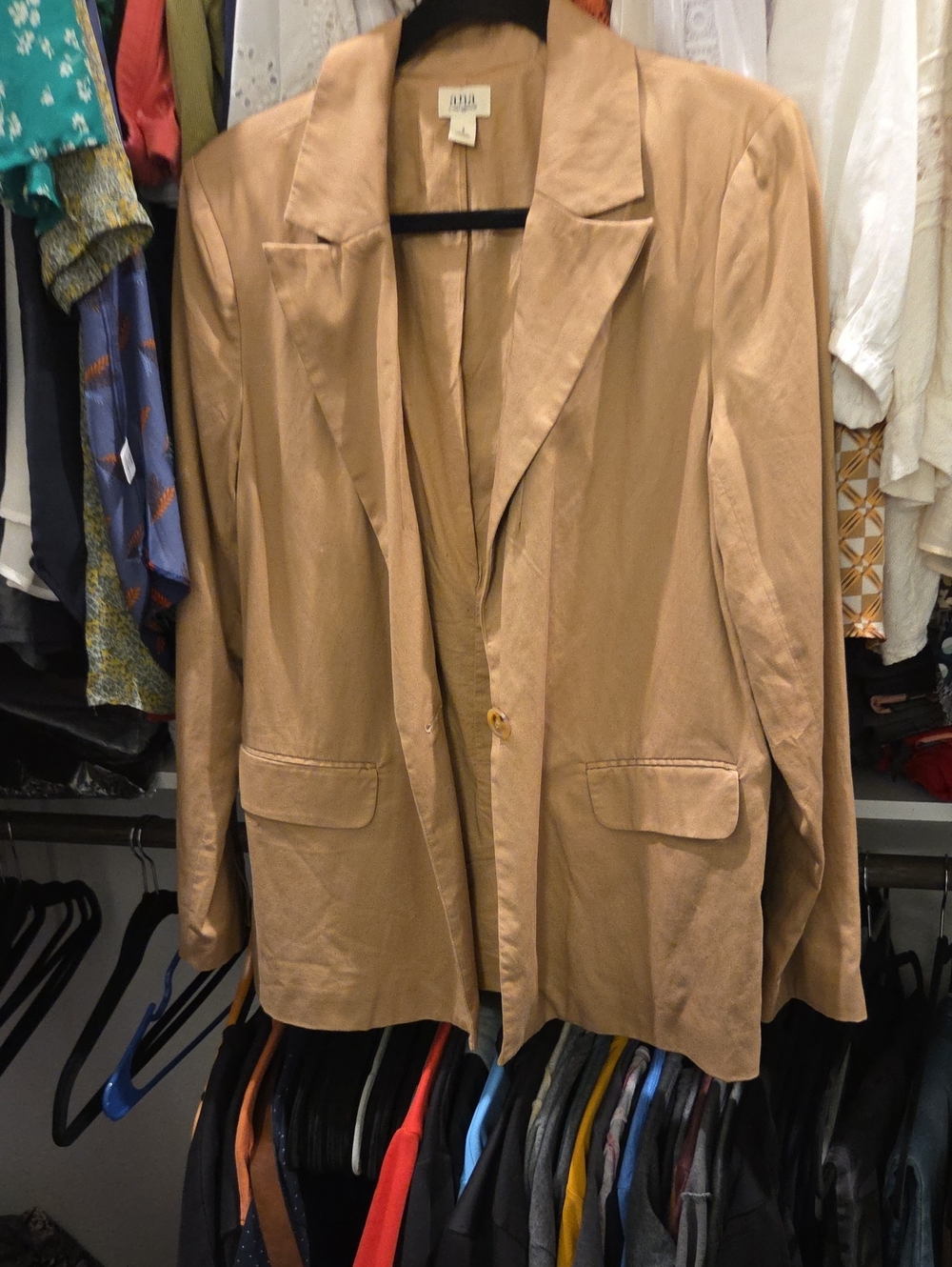 a.n.a Women's Tan Single-Button Blazer